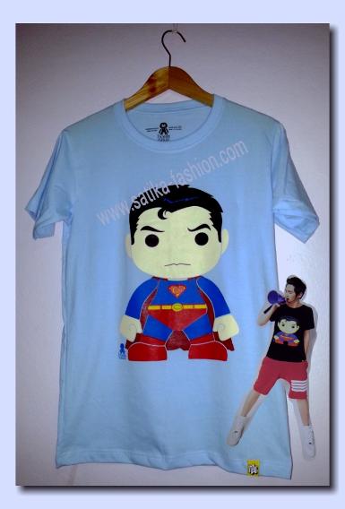 CS002sky blue  เสื้อคอกลมลายการ์ตูน ซุปเปอร์แมน สีฟ้า ใส่ได้ทั้งชายและหญิง 