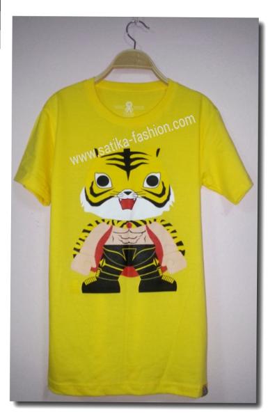 CS0018yellow เสื้อยืดลายการ์ตูนหน้ากากเสื้อ สีเหลือง  ใส่ได้ทั้งชายและหญิง 