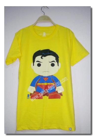 CS002Yellow เสื้อคอกลมลายการ์ตูน ซุปเปอร์แมน สีเหลือง  ใส่ได้ทั้งชายและหญิง 