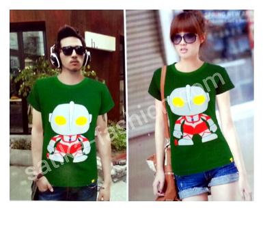 CS009GREEN เสื้อยืดคอกลมลายการตูนอุตร้าแมนสีเขียว    เนื้อผ้ายืด นุ่มสวมใส่สบาย