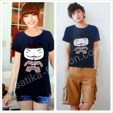 CS0010BlueBlack เสื้อคอกลมลายการ์ตูนแวนเด๊ทต้า สีกรม เนื้อผ้ายืด 