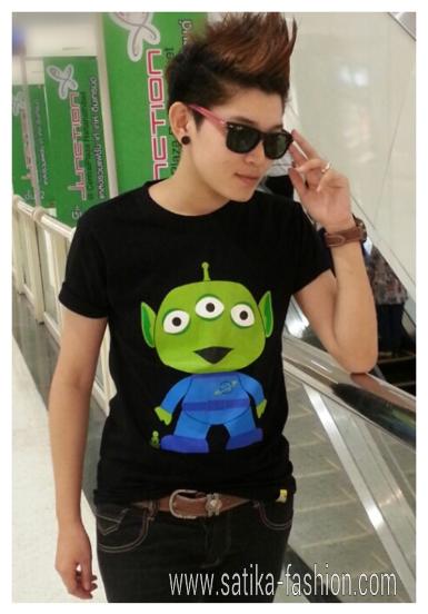 CS021Black เสื้อยืดสีขาวสกรีนลายการ์ตูนกรีนแมน  ใส่ได้ทั้งชายและหญิง 