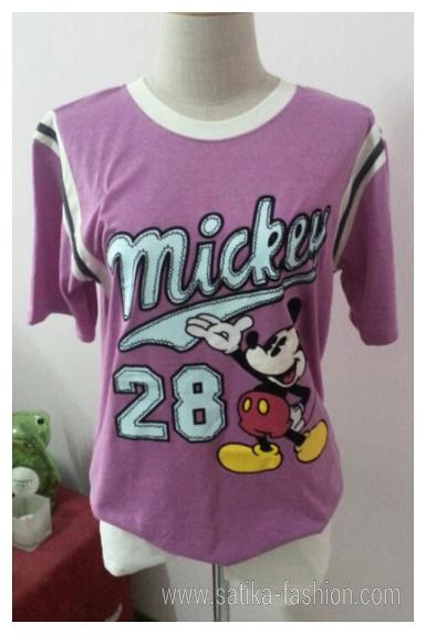 ML001V เสื้อยืดคอกลมลายการ์ตูน mikymouse สีม่วง