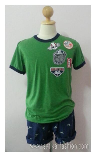 ML003Green เสื้อยืดคอกลมลายการ์ตูน  สีเขียว