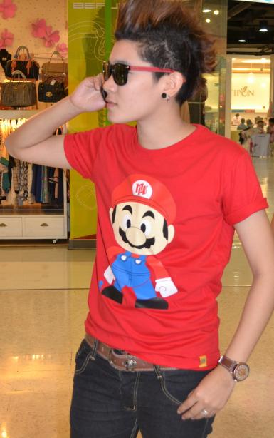 CS007RED เสื้อยืดสีแดงสกรีนลายการ์ตูนมาริโอ้ ใส่ได้ทั้งชายและหญิง 