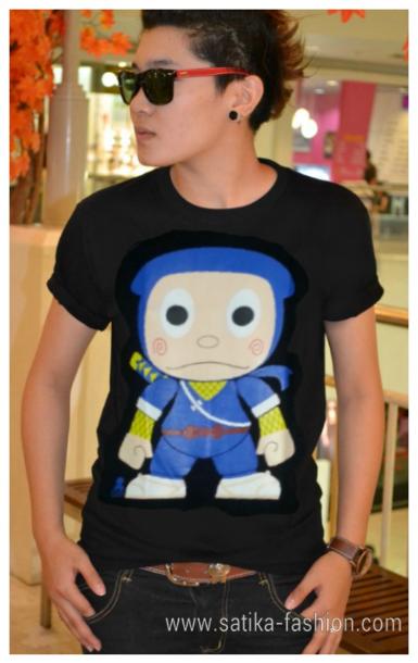 CS0011Black เสื้อยืดคอกลมสีดำลายการ์ตูนฮาโตริ     เนื้อผ้ายืด นุ่มสวมใส่สบาย