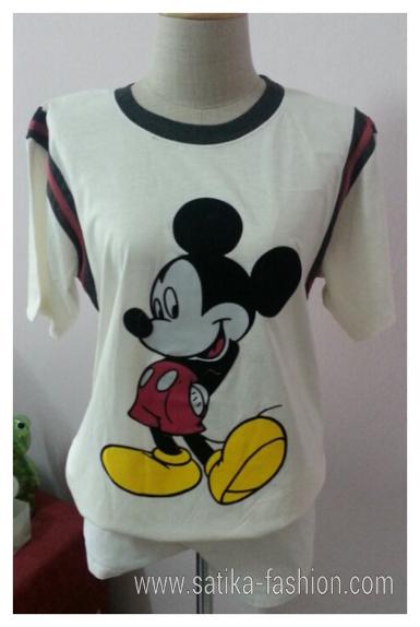 ML001W เสื้อยืดคอกลมลายการ์ตูน mikymouse สีขาว