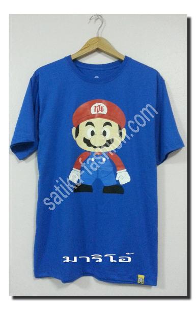 CS007Blue เสื้อยืดแฟชั่นสกรีนลายการ์ตูนมาริโอ้ ใส่ได้ทั้งชายและหญิง 